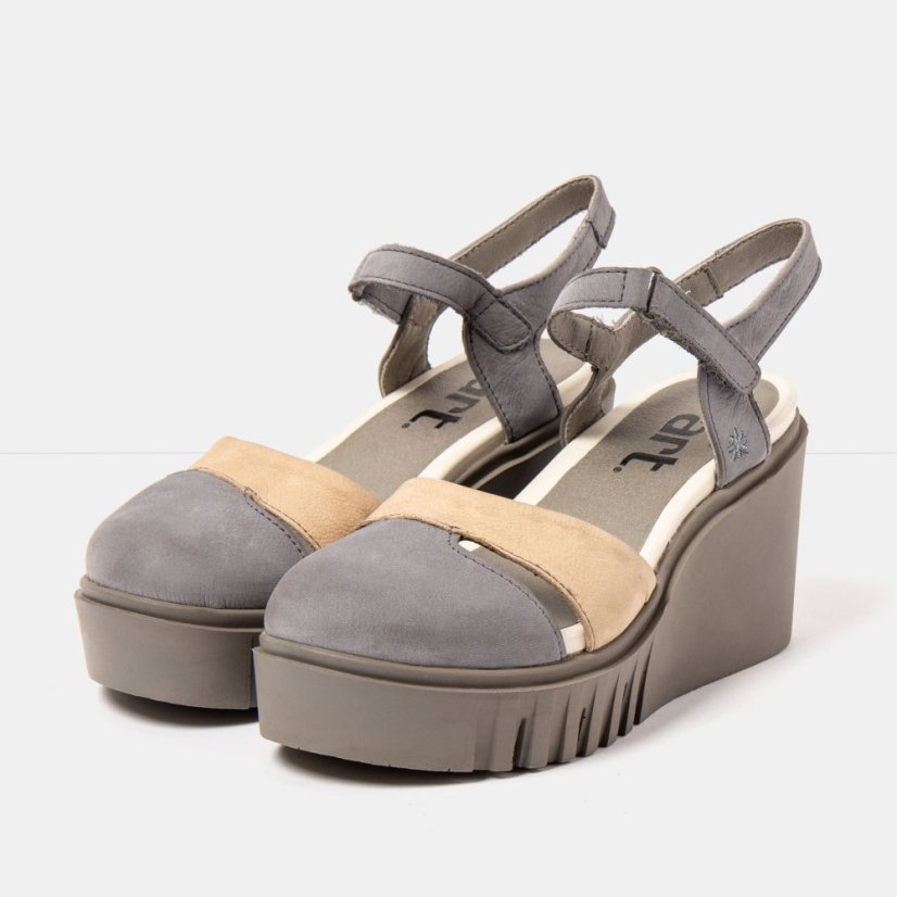 Dámské sandály na klínku CATANIA#2083 NOBUCK DENIM-CREAM/ CATANIA