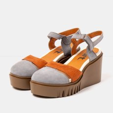 Dámské sandály na klínku CATANIA#2083 NOBUCK DENIM-DARK ORANGE/ CATANIA