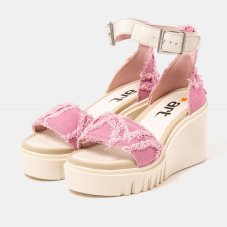 Dámské riflové sandály na klínku CATANIA#2085S JEANS PINK-CREAM/ CATANIA