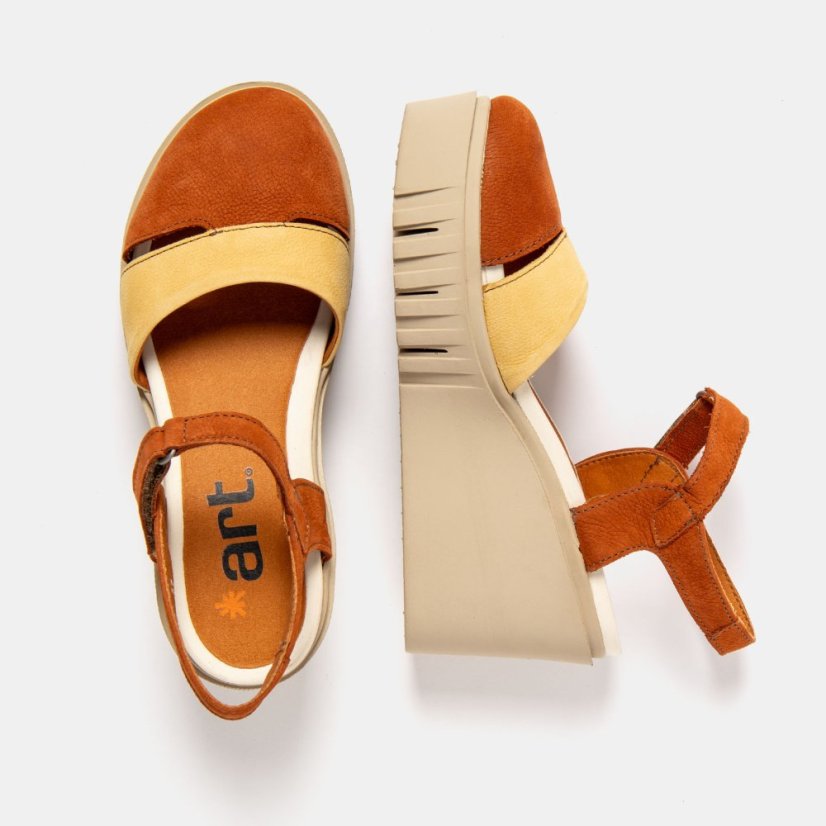 Dámské sandály na klínku CATANIA#2083 NOBUCK DARK ORANGE-HONEY/ CATANIA