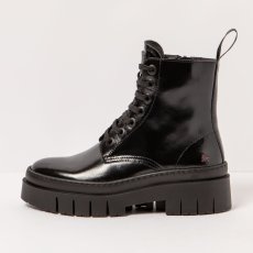 Kotníkové boty na tkaničky#1953 NAPPA SHINNY BLACK/AMBERES