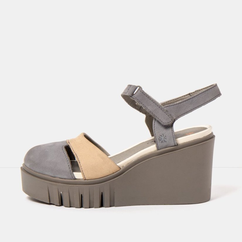 Dámské sandály na klínku CATANIA#2083 NOBUCK DENIM-CREAM/ CATANIA
