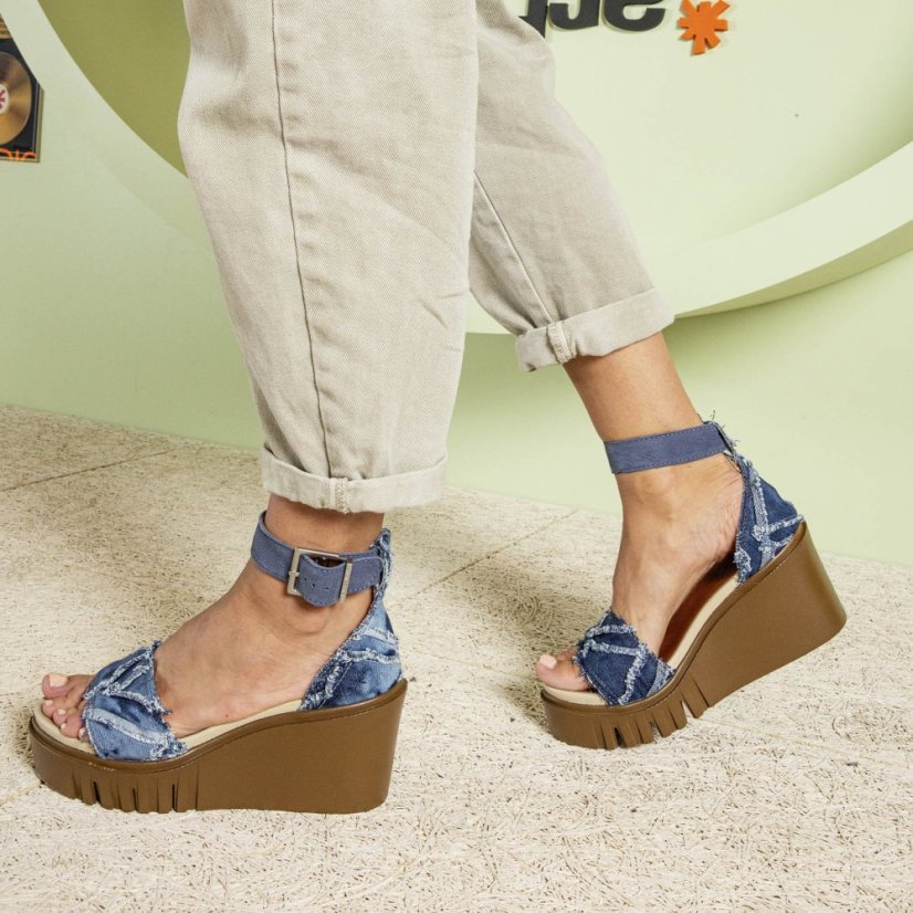 Dámské riflové sandály na klínku CATANIA#2085S JEANS DENIM-CUERO/ CATANIA
