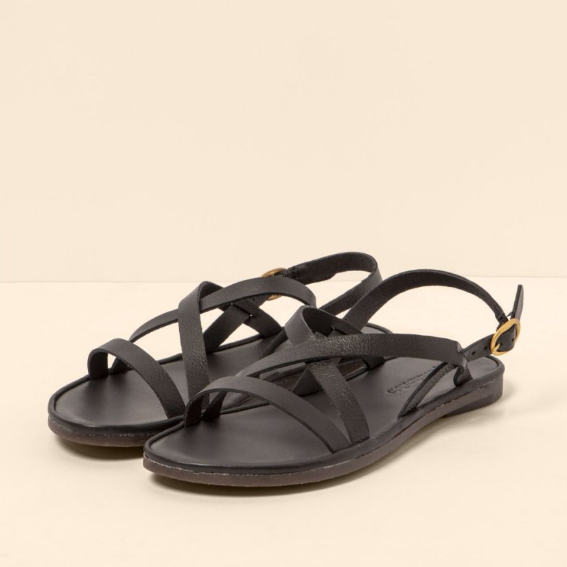 Dámské kožené sandály#N5694 SOFT NAPPA BLACK / TULIP