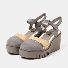Dámské sandály na klínku CATANIA#2083 NOBUCK DENIM-CREAM/ CATANIA